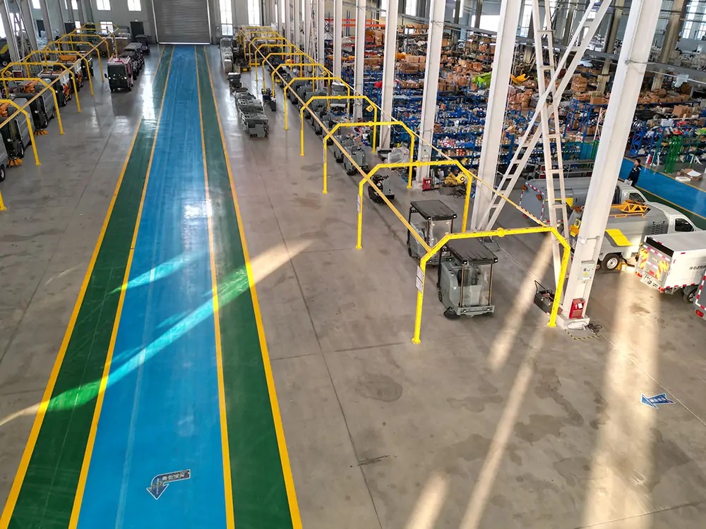 Shandong Baiyi Intelligent Equipment factory is manufacturing electric road sweepers.